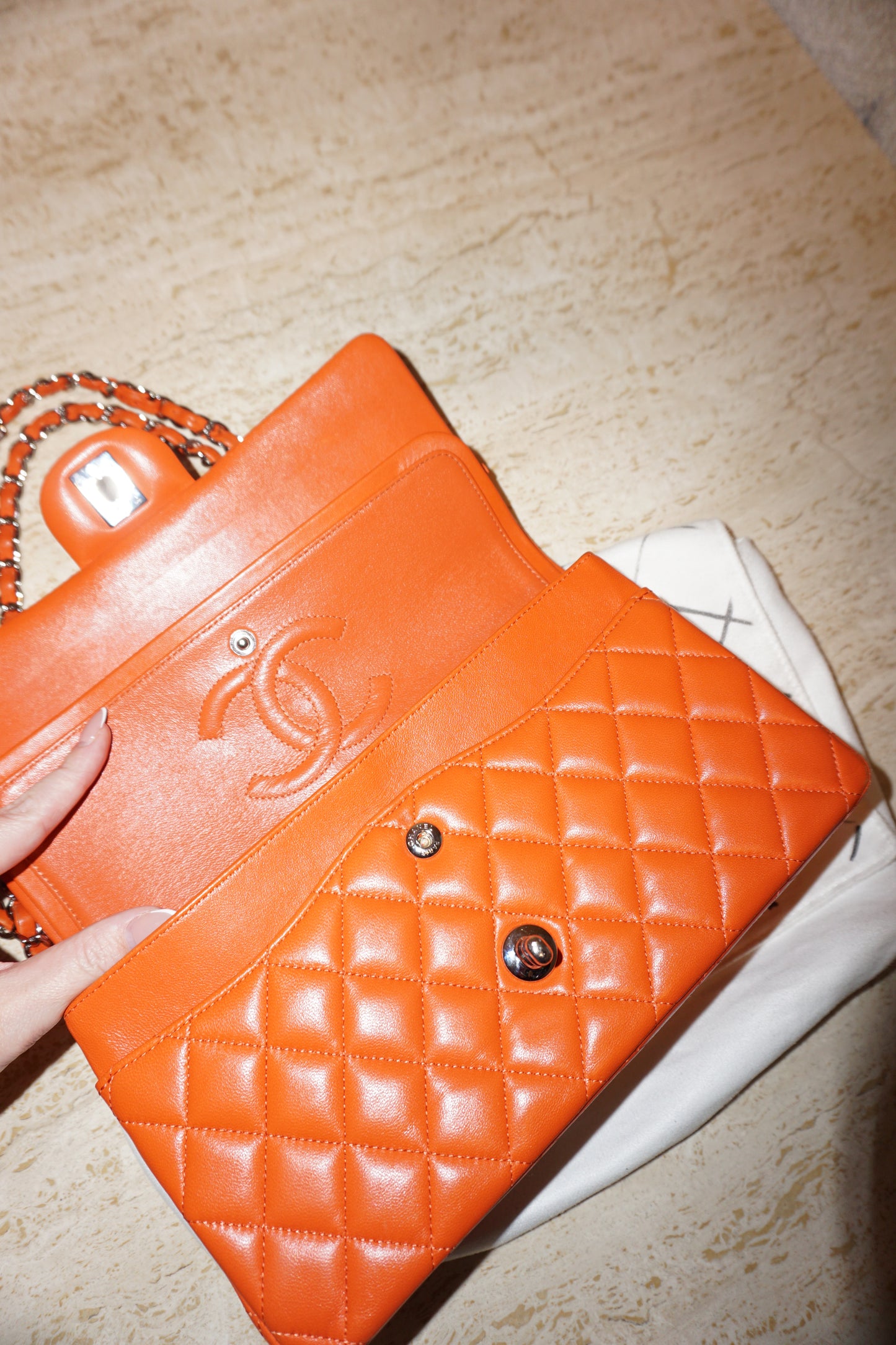 Pre-Loved Chanel Orange Medium Classic Flap