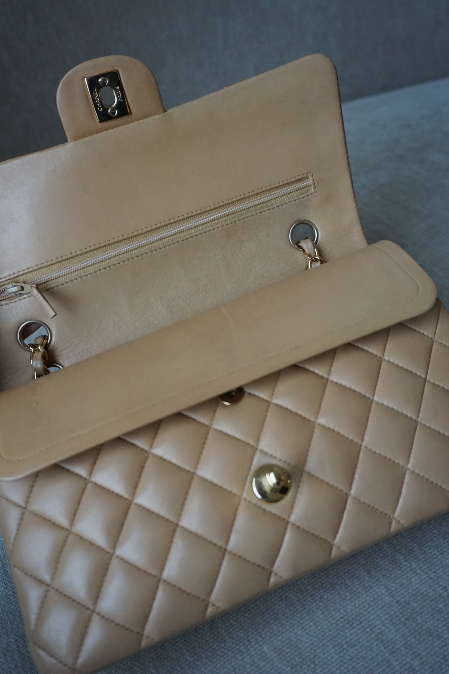 Pre-Loved Chanel Beige Medium Classic Flap