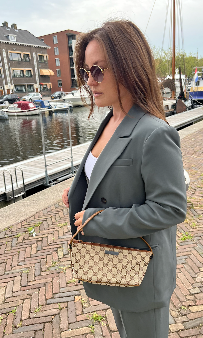 Gucci Canvas and Leather Boat Pochette Bag new 